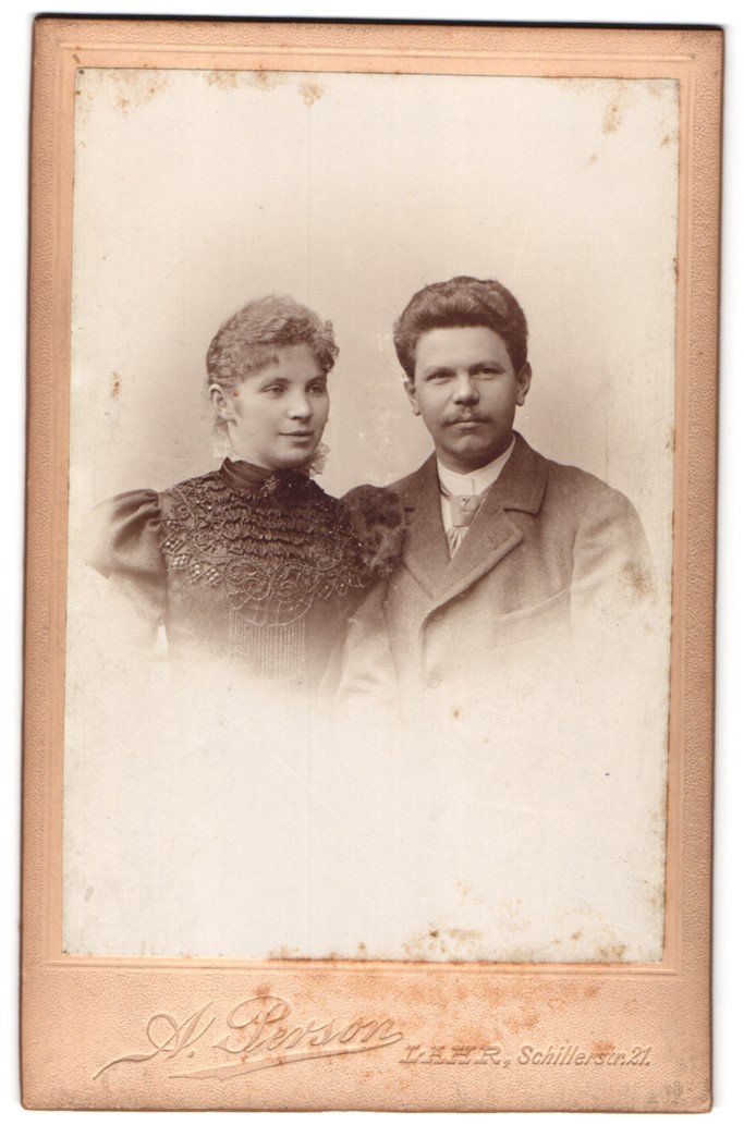 Photograph A. Person, Lahr i. B., Schillerstr. 21, Portrait Young Couple in Bied
