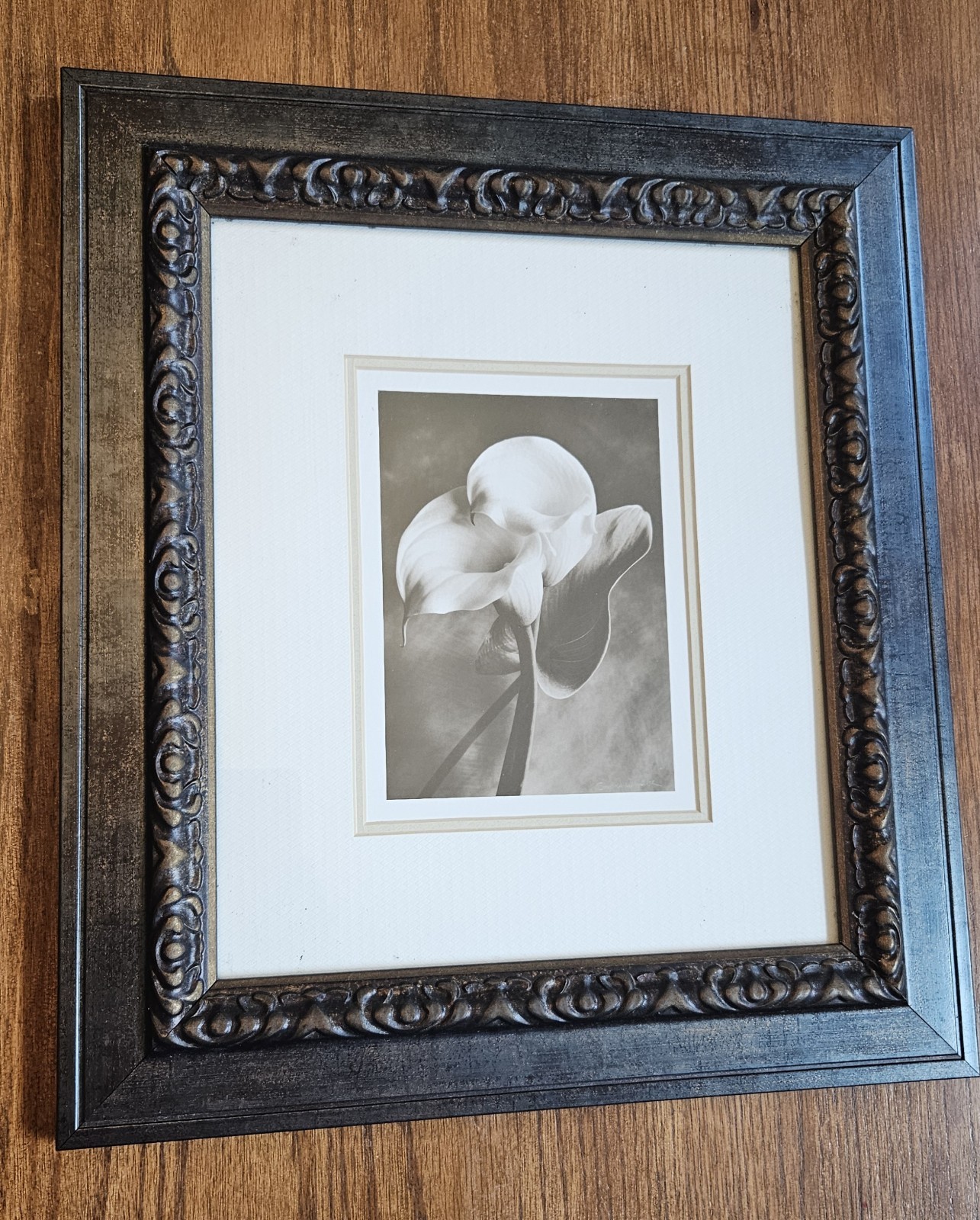 Sondra Wampler “Lily in Pose” Sepia Floral Photo Print Matted Professional Frame