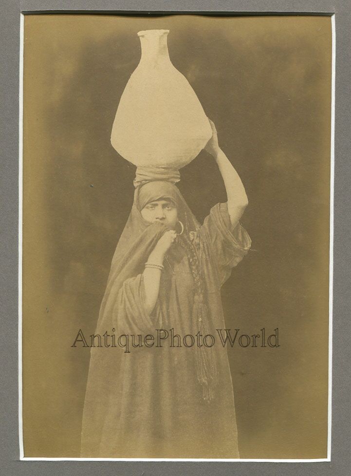 Middle East native woman with jug antique albumen art photo