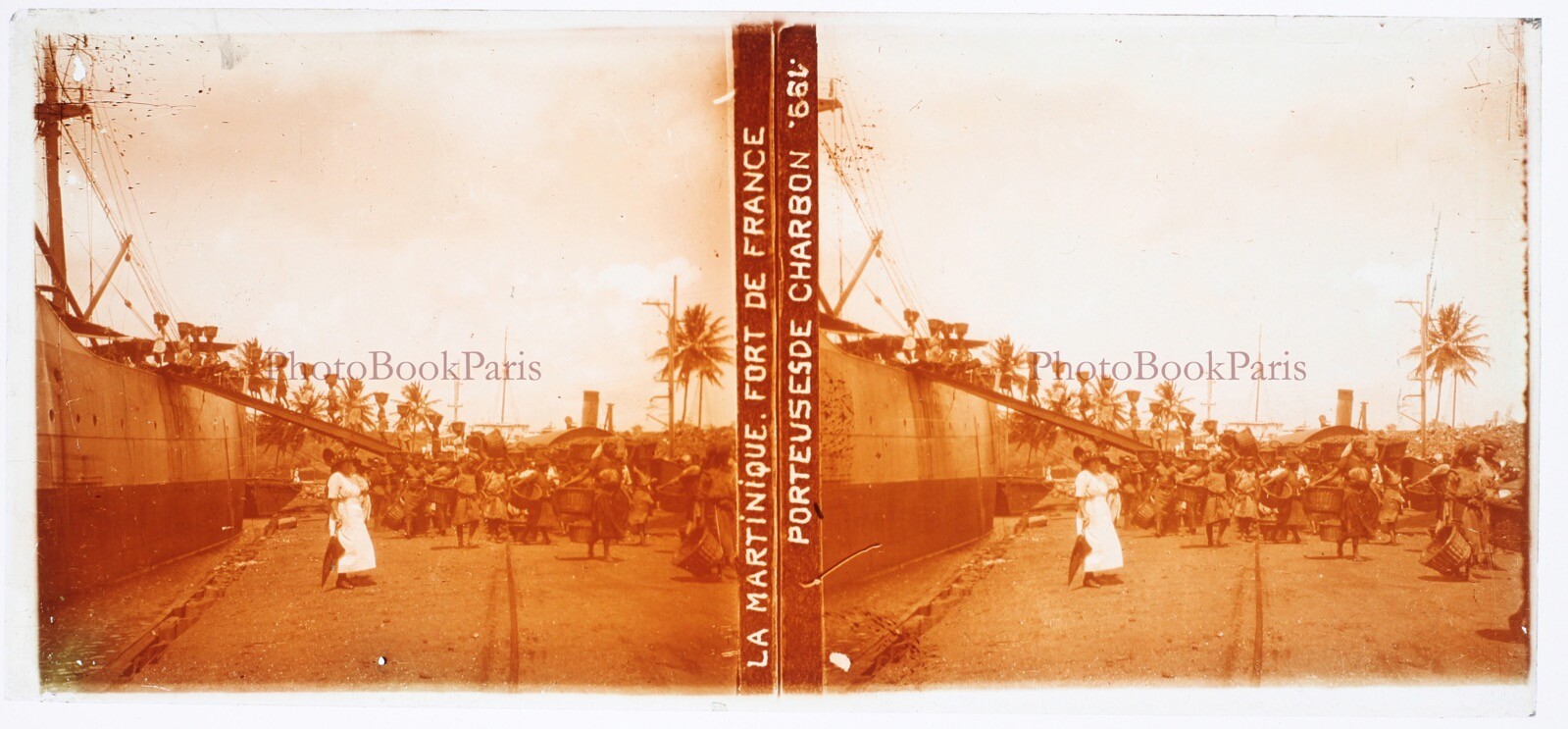 The Martinique Fort-De-France Coal Carrier C1920 Photo Plaque Stereo Vintage