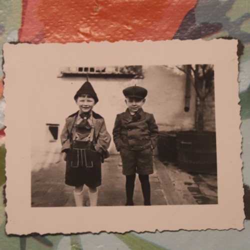 Photo 1940 boys boy costume 7x6cm Lederhosen Wiesbaden Biebrich AR