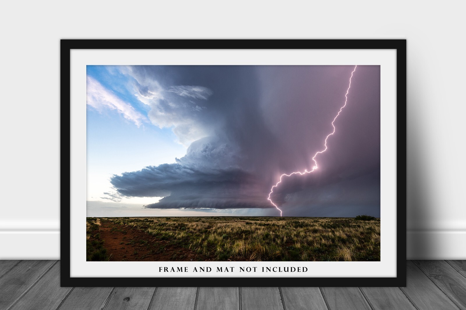 Photography Print – Supercell Thunderstorm and Lightning Bolt in New Mexico