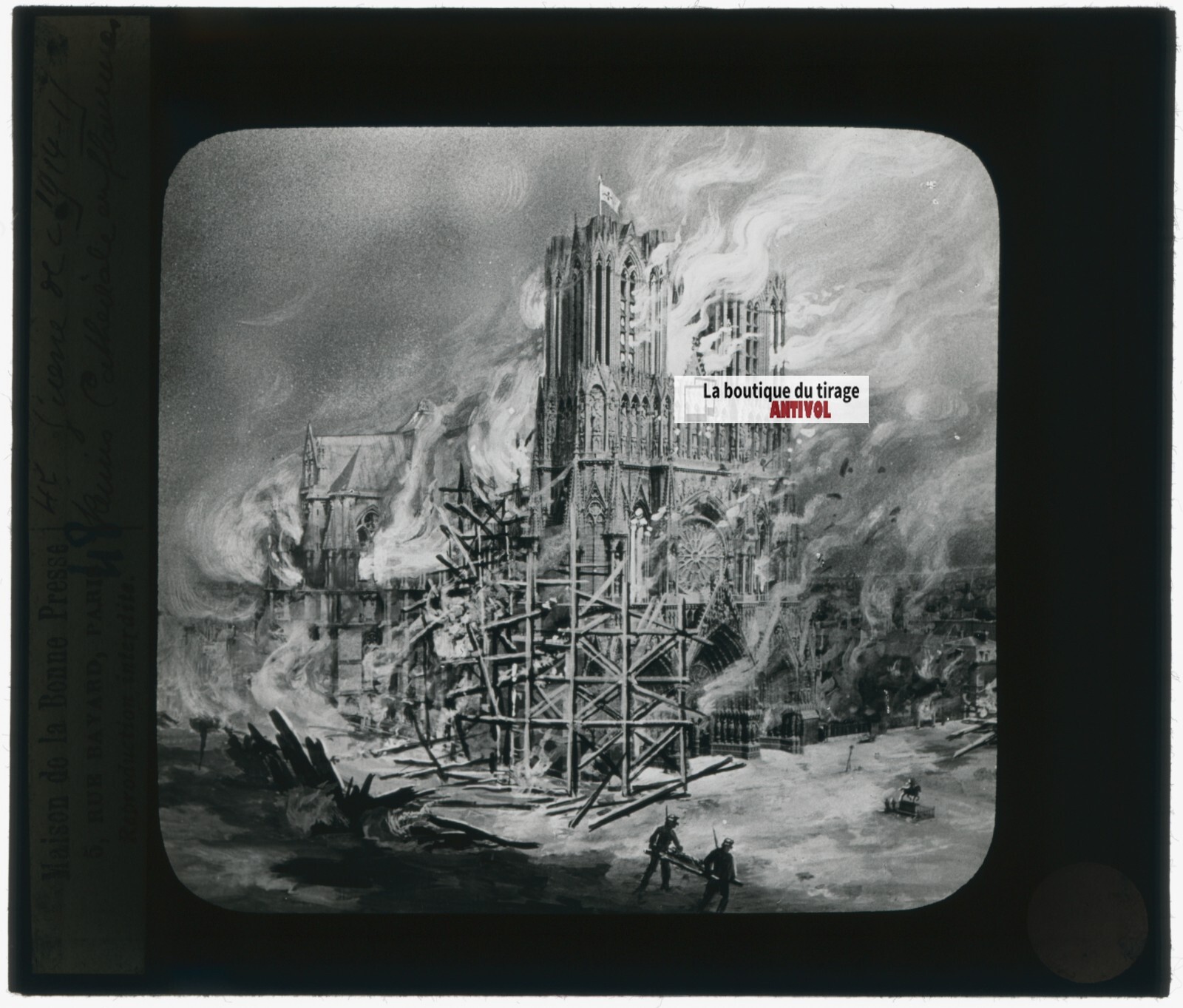 Guerre 14-18, Cathedral Reims, Plate Glass, Black & White, Positive