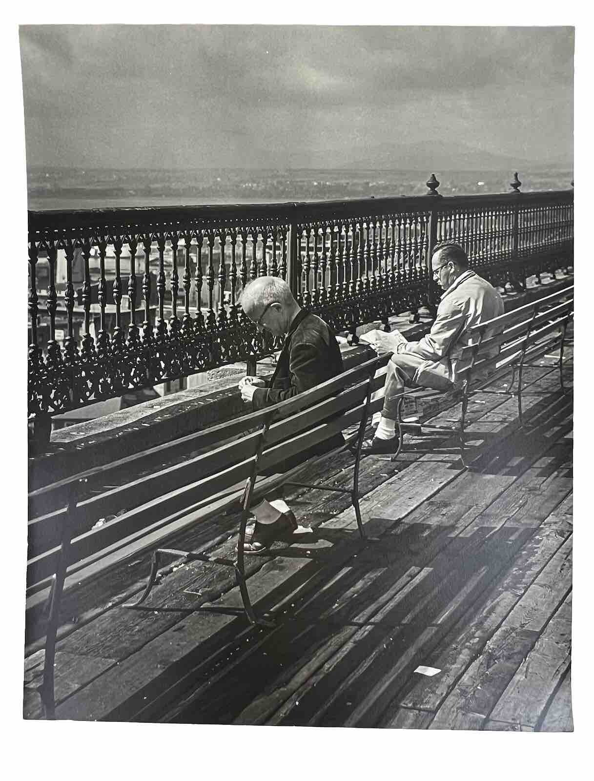 Vintage Large Black And White Photograph Photography Print People On A Boardwalk