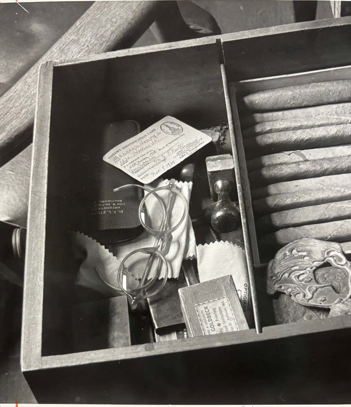 Original A AUBREY BODINE ‘Still Life’ HL MENCKEN Desk Drawer w CIGARS Photograph