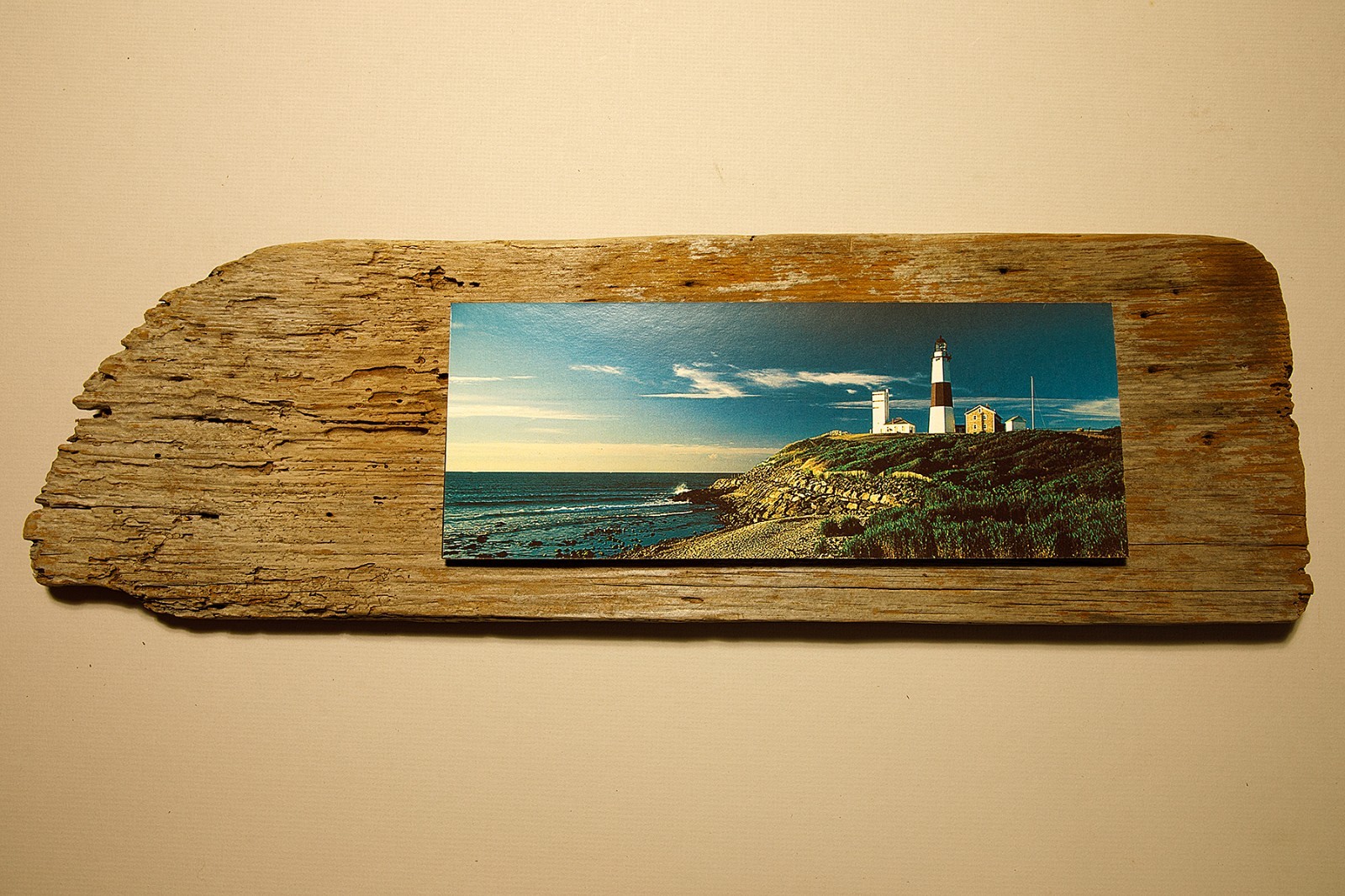 Driftwood Mounted Seascape – Montauk Point Lighthouse, New York