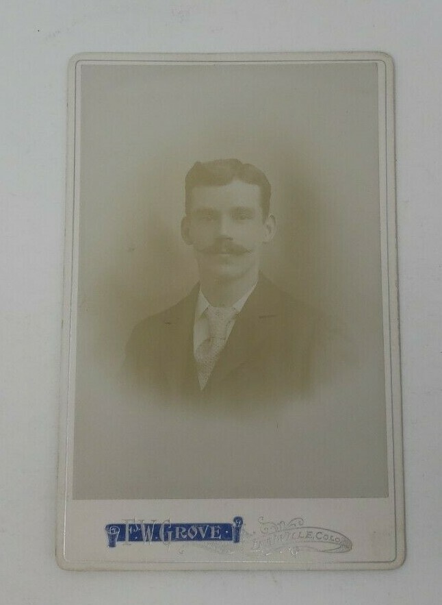 Antique Cabinet Card Photograph- Handsome young man with a mustache in a suit