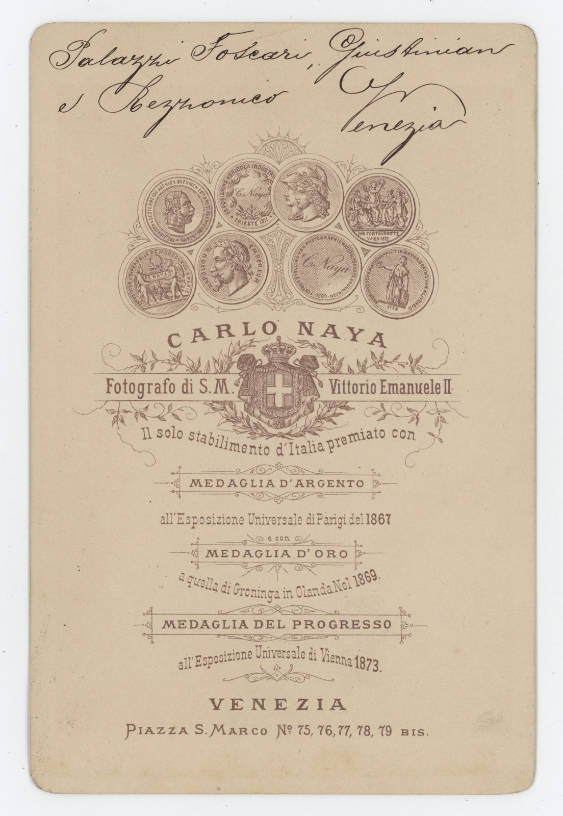 Carlo Naya, Grand Canal with Palazzo Foscari Albumin Photograph Unsigned circa 1875