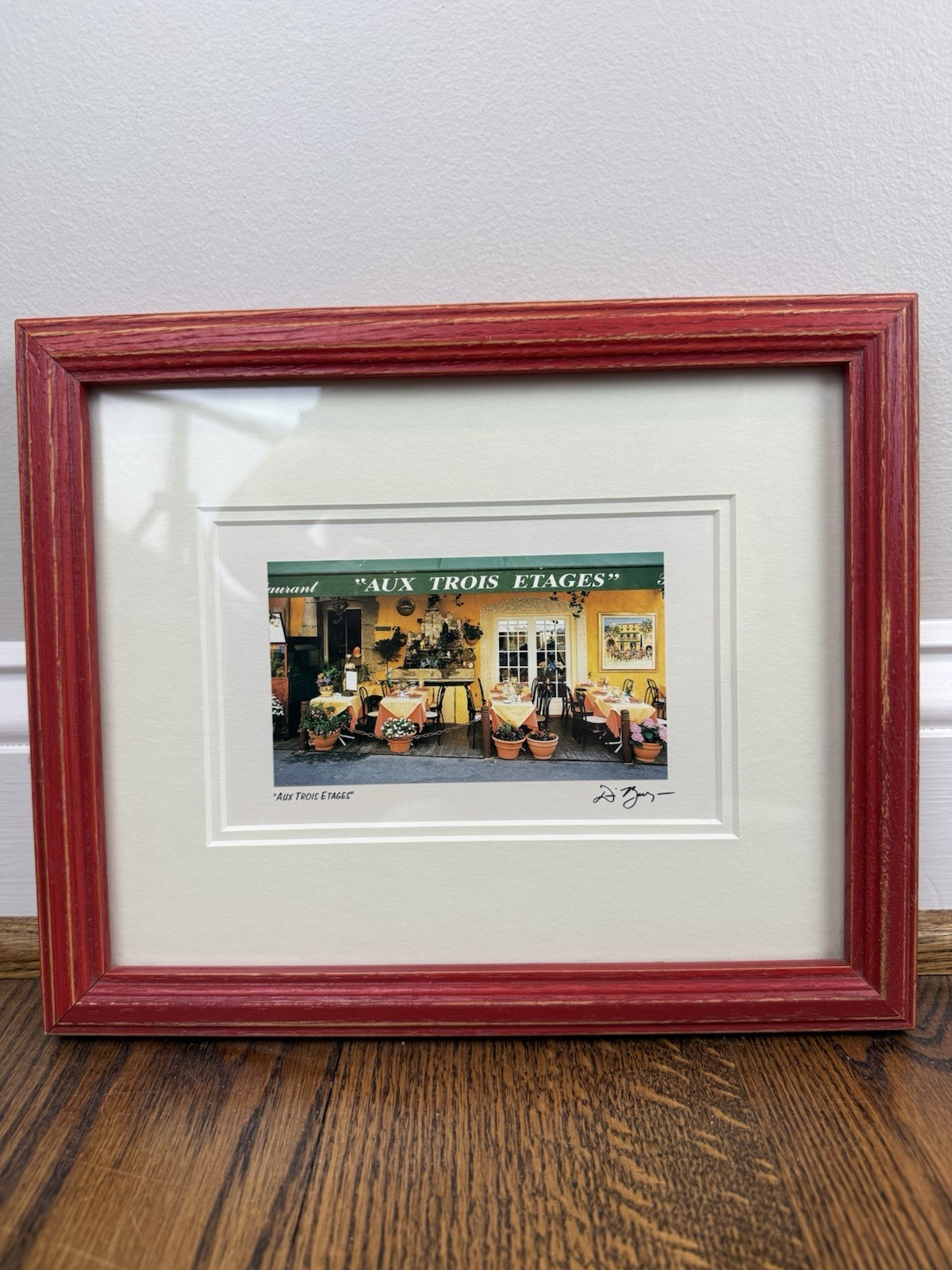 Framed Signed D. Jarry “Aux Trois Etages” Restaurant Terrace Mougin France Print
