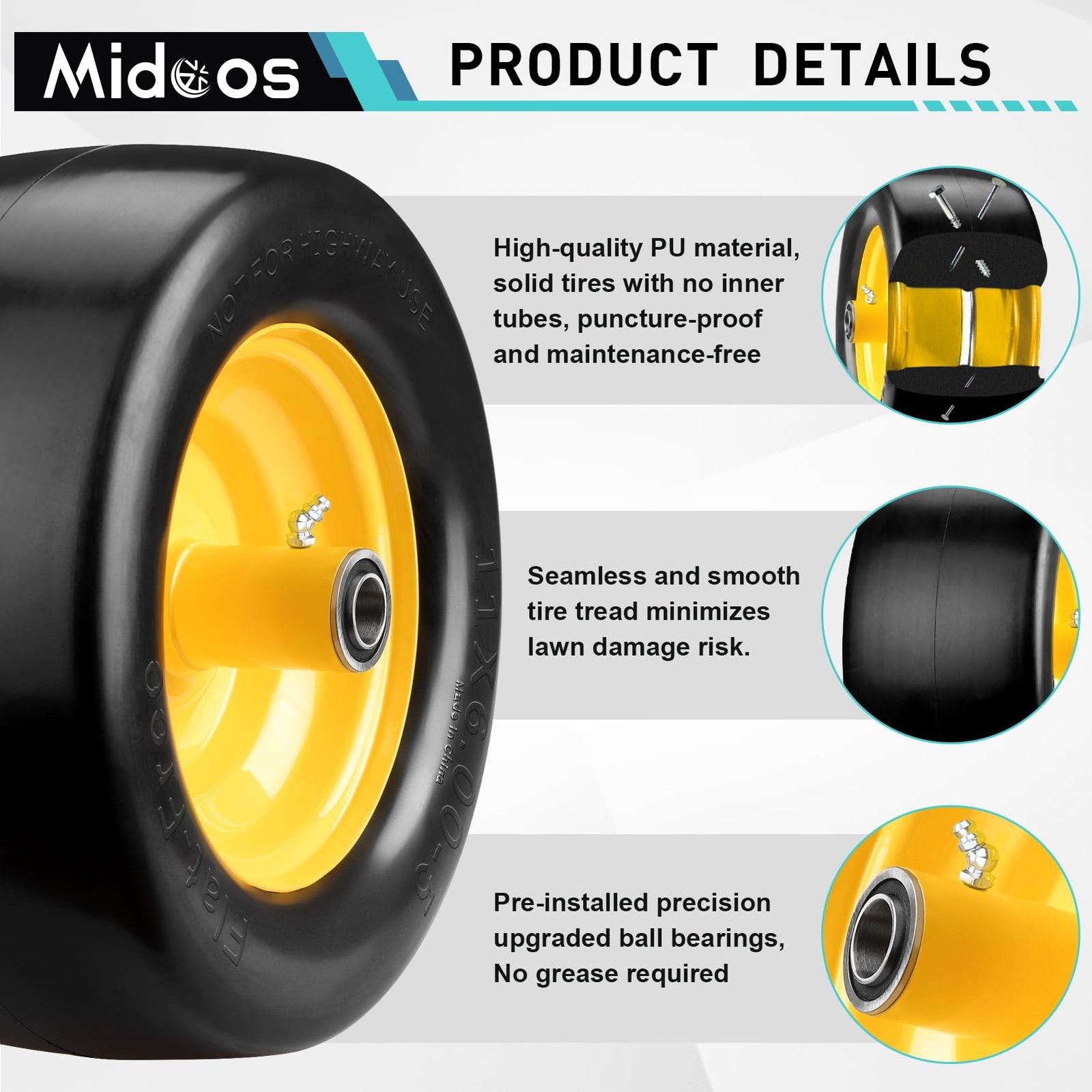11×6.00-5 Flat Free Tire, 2 Pcs 11×6.00-5 Tires for Zero Turn Mower, 11×6-5 L…