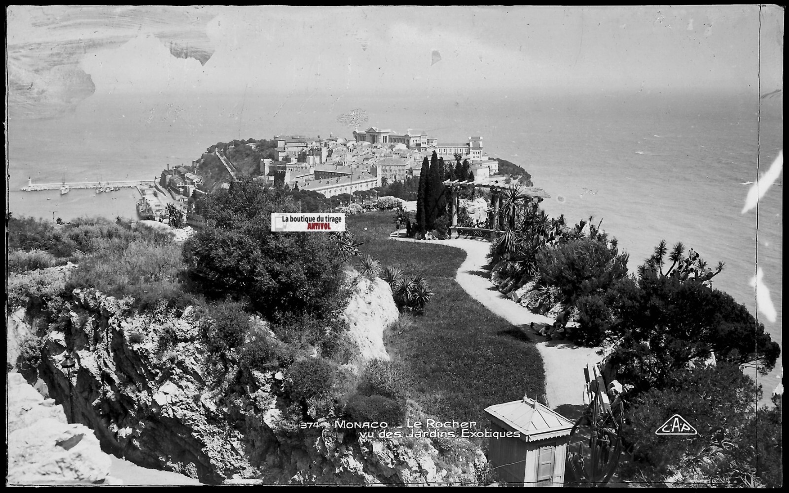 Glass Plate, Vintage Photo, Black & White Negative 9X14 CM, Monaco, Rock