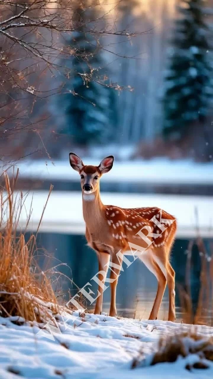 Digital Image Snow Deer Ice River Picture Wallpaper Desktop Wall Art A45