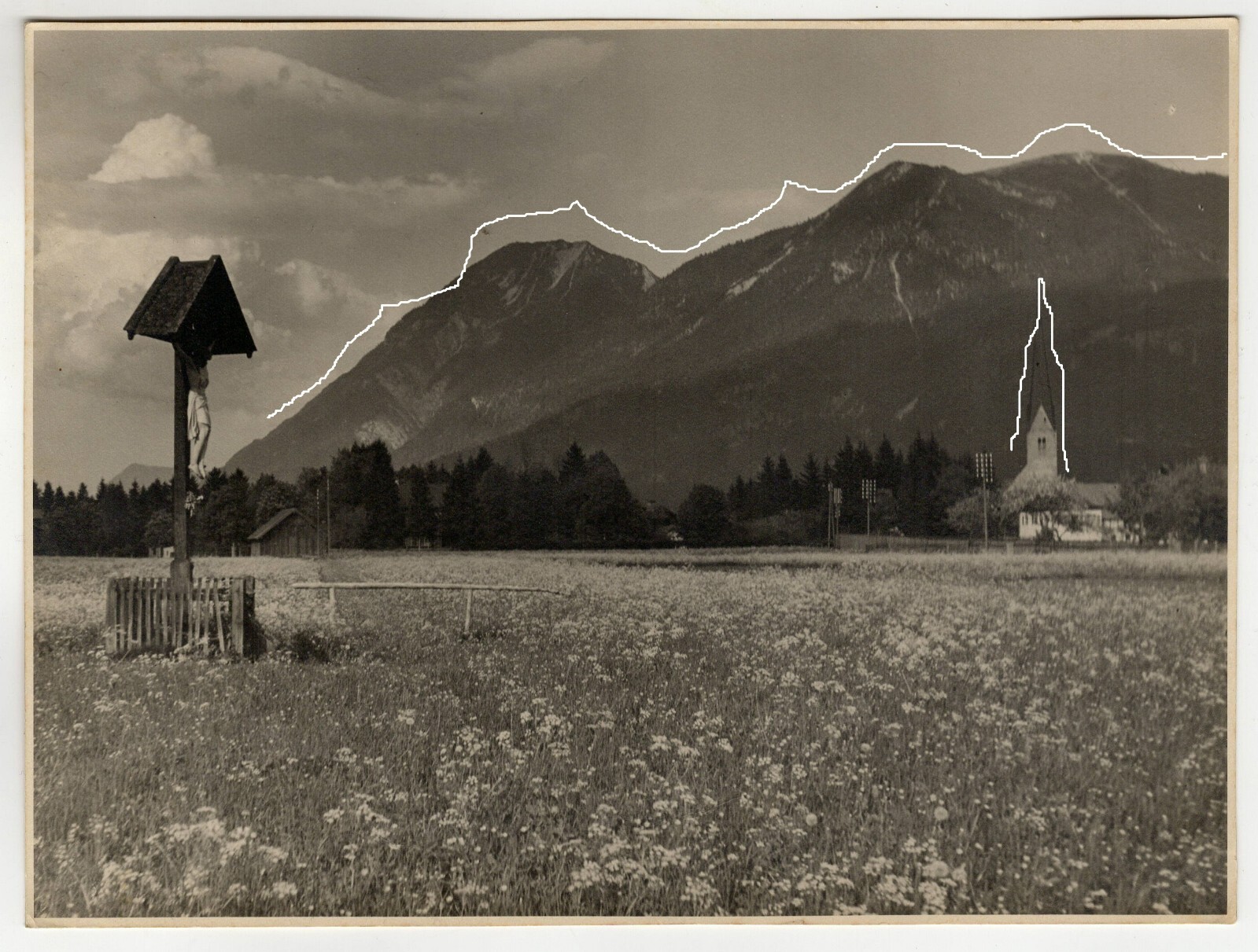 23x17cm Vintage Barite Photo 1930 Garmisch Photo Velcro Mountains Torture Cross Church