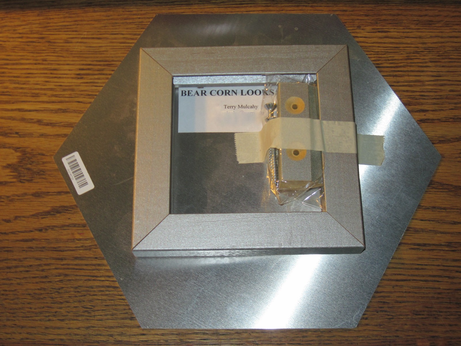BEARCORN LOOKS LIKE, wall hanging, Photo-printed-on-metal hexagon, 11×9.5 inches