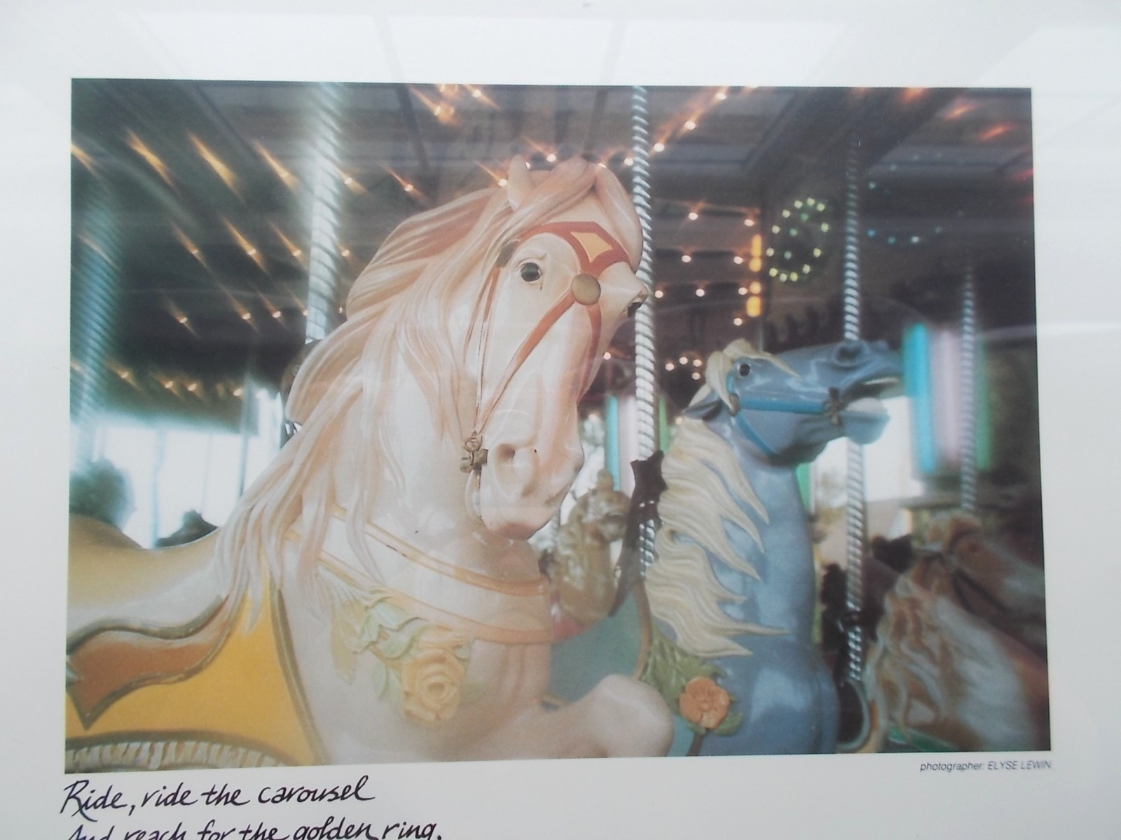 Vtg Framed Elyse Lewin Carousel Horse Photograph Picture w Eileen Lynch Verse D