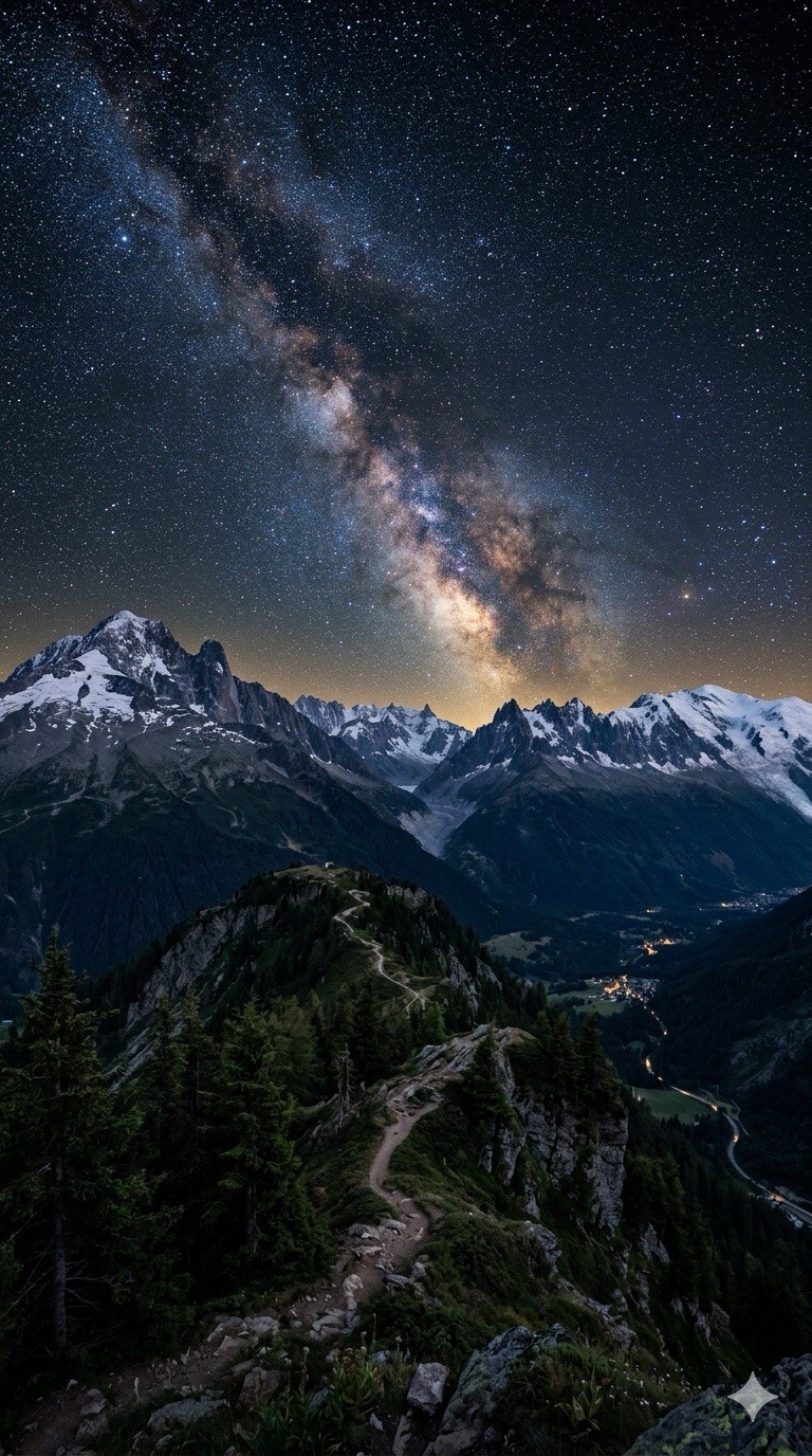 Photograph Image AI Print Milky Way Night Sky Over Mountain Landscape Stars