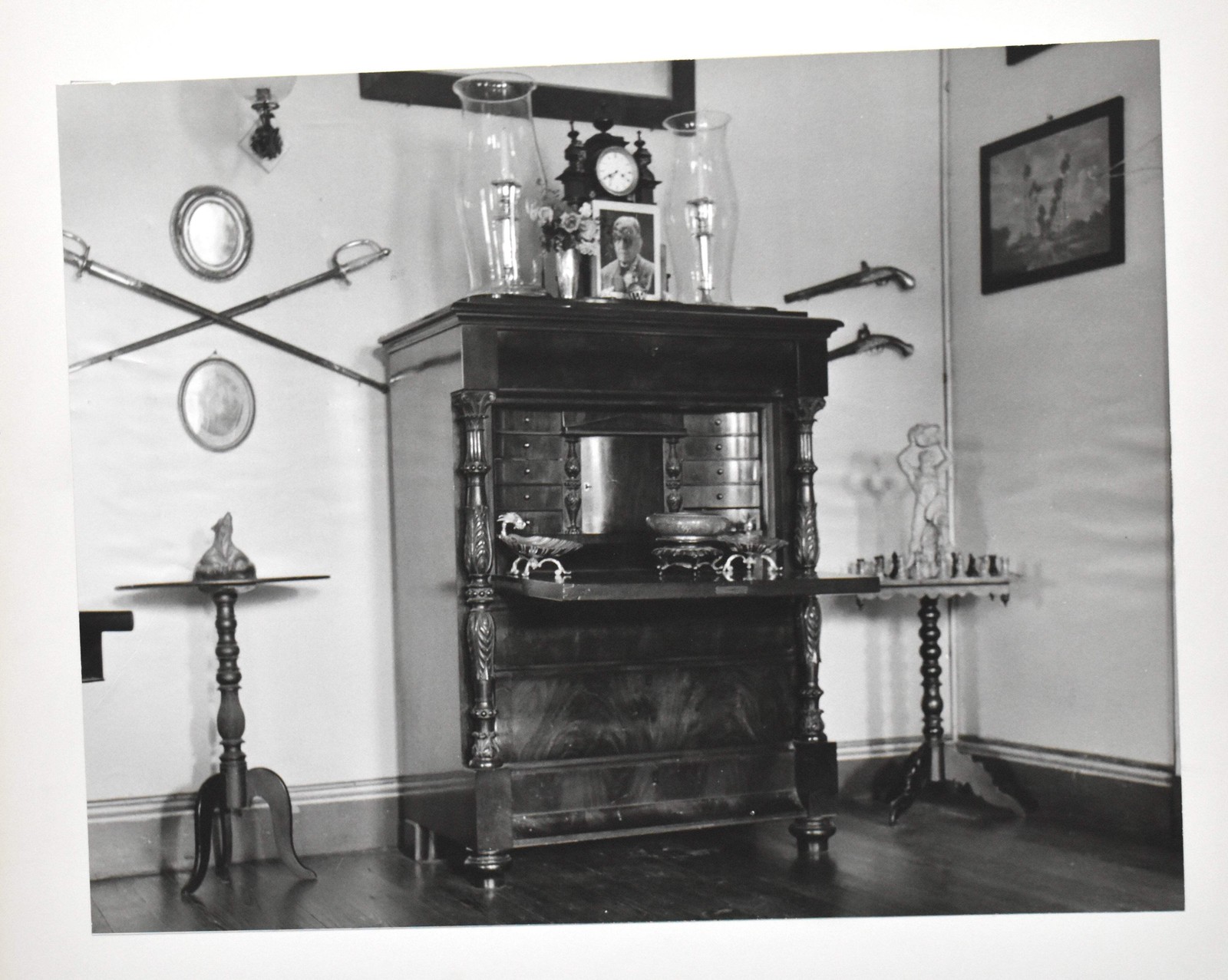 Vtg J.W. Howlett Black + White Photograph Focusing on a Large Piece of Furniture