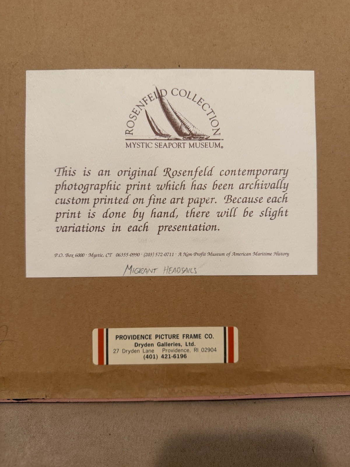 Rosenfeld Collection “Migrant Headsails” Framed Maritime Photo Mystic Seaport