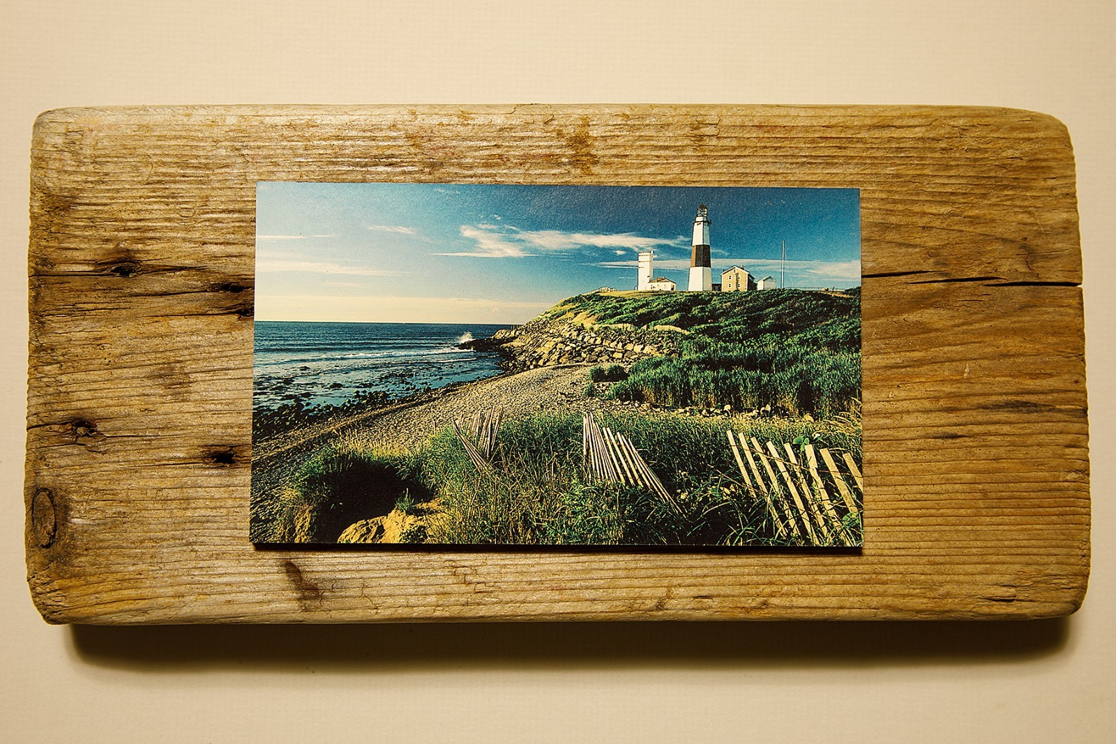 Driftwood Mounted Seascape – Montauk Point Lighthouse, New York