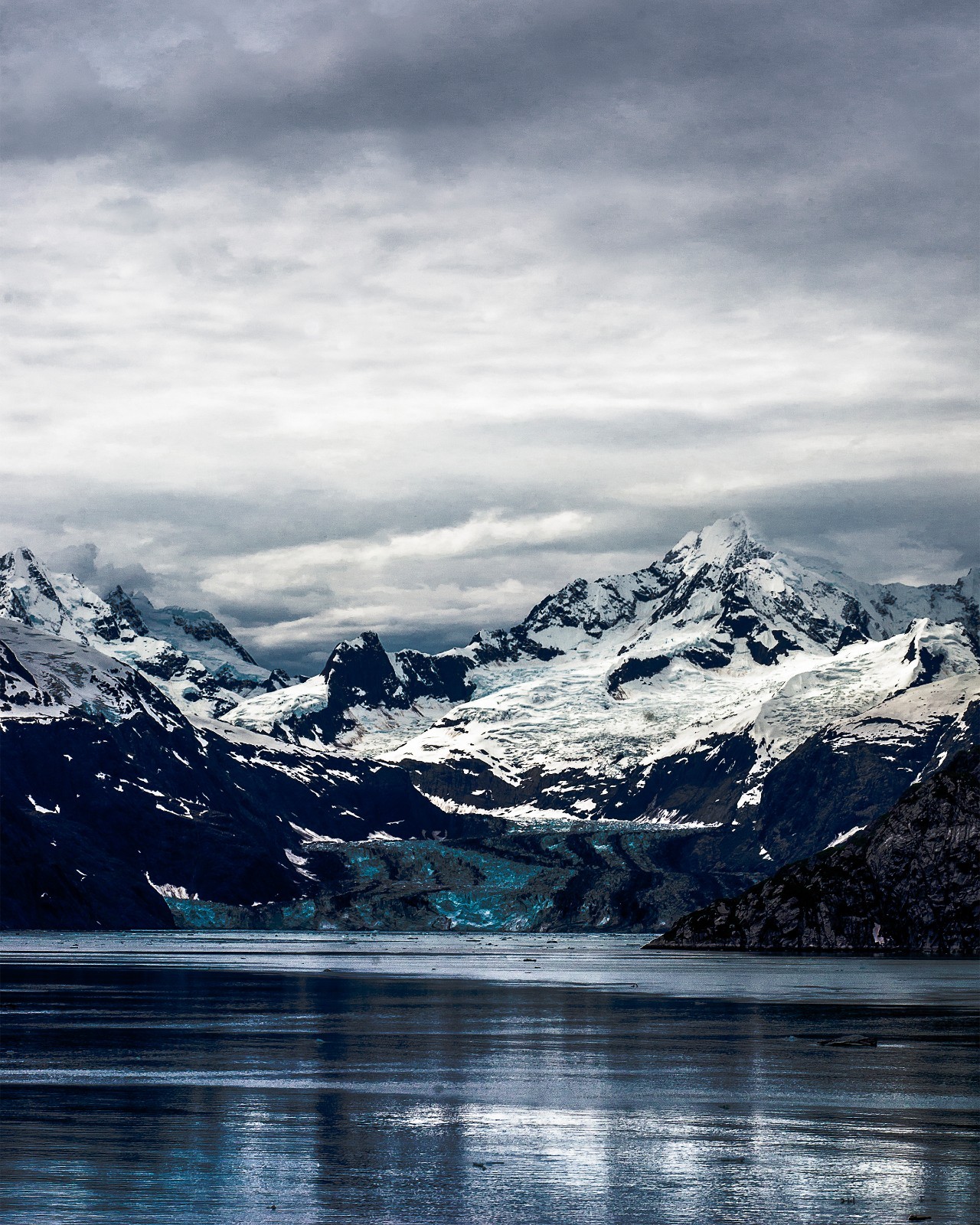Snow covered mountain surrounded by water in Glacier Bay 8″x10″ Photo Print 8×10