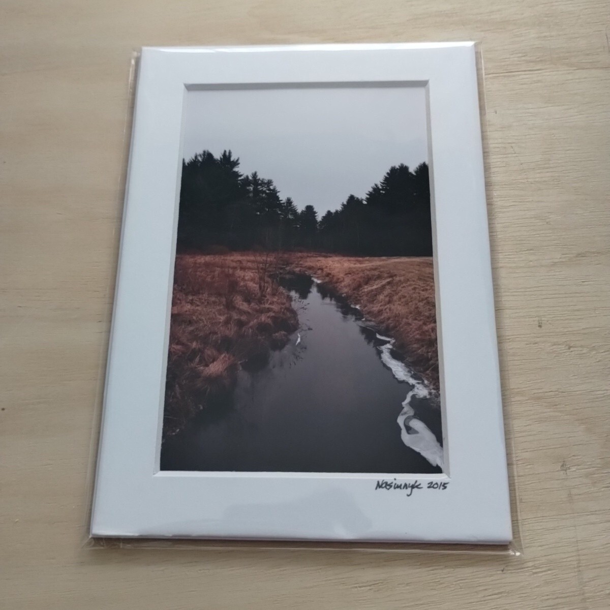 Matted Photo Print Overcast Winter New England Stream Ma Photography Home Decor
