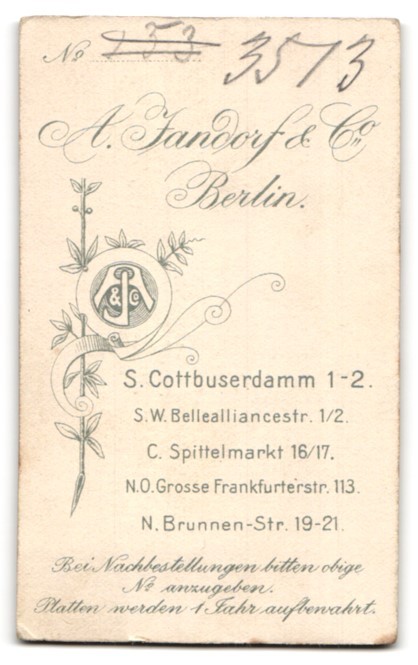 Photograph A. Jandorf & Co., Berlin, Cottbuserdamm 1-2, child in sailor dress