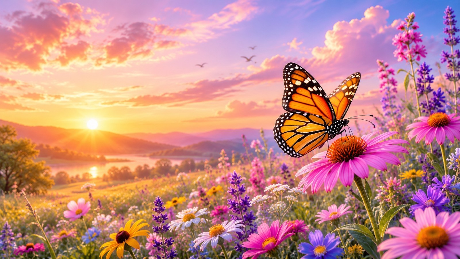 Digital Image Picture Photo Pic Wallpaper Background Butterflies Sunrise Flowers