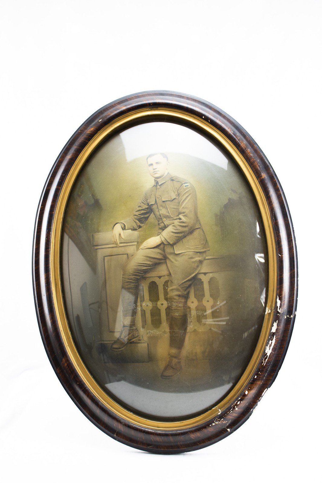 Antique World War I Soldier Portrait in Original Oval Frame (c. 1917–1919)
