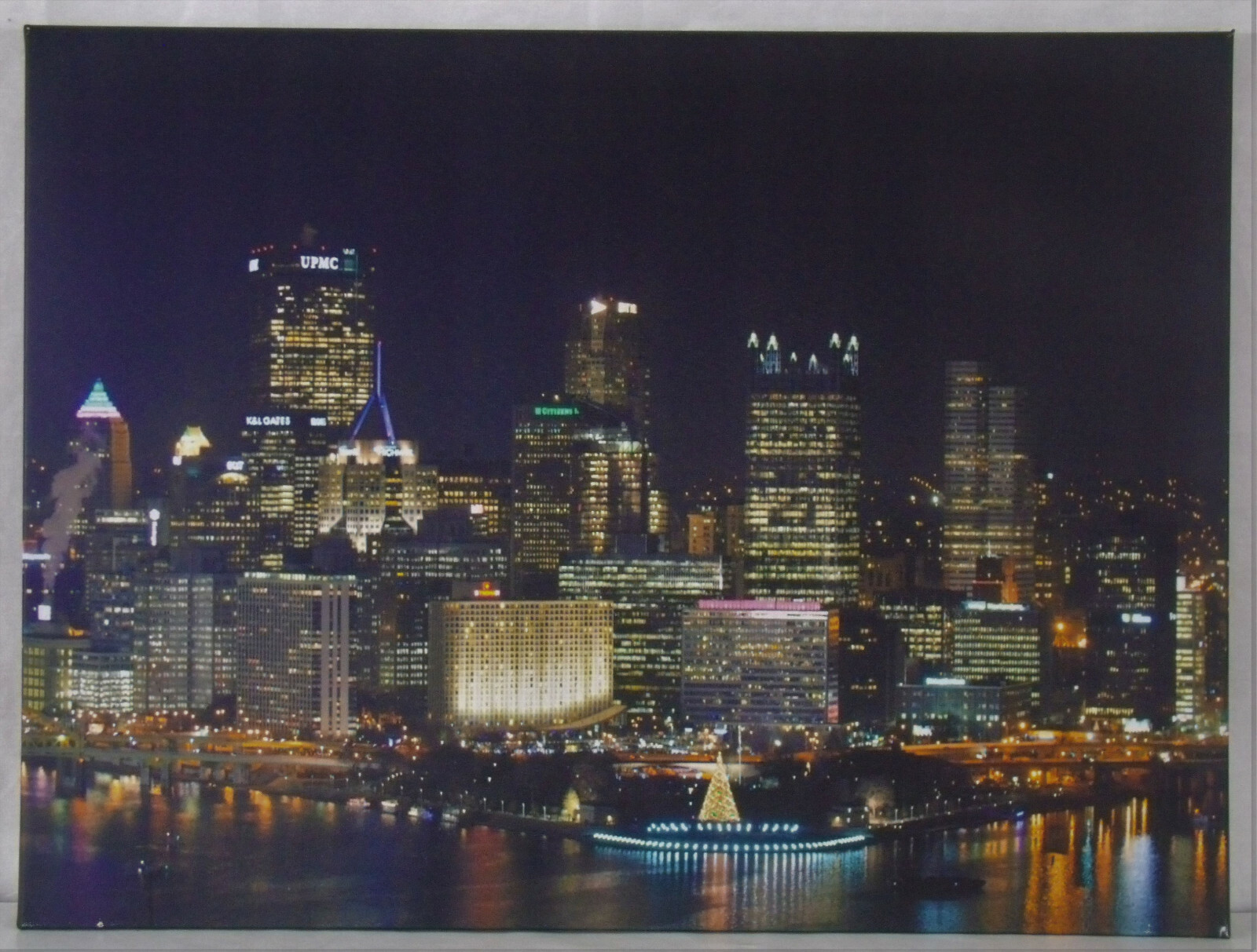 Pittsburgh Christmas Night Photographic Print on Canvas 18″ x 24″ x .75″