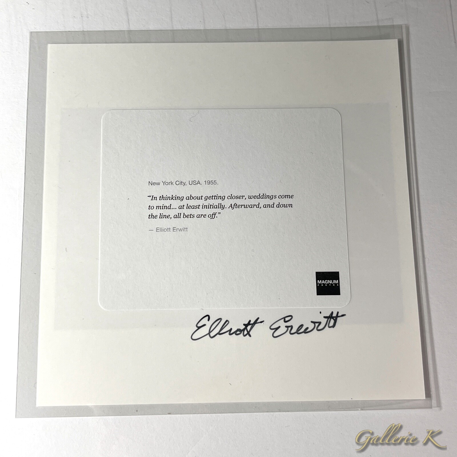 HAND SIGNED ELLIOTT ERWITT NEW YORK CITY, USA, 1955 MAGNUM SQUARE PRINT 2017 NEW