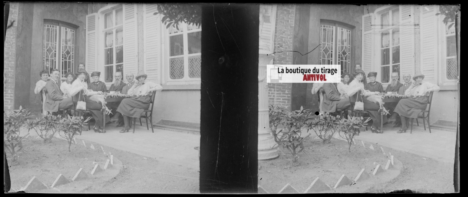 Family, Belgium, Stereoscopic Glass Plate, Black & White Negative 4.5×10.7 Cm