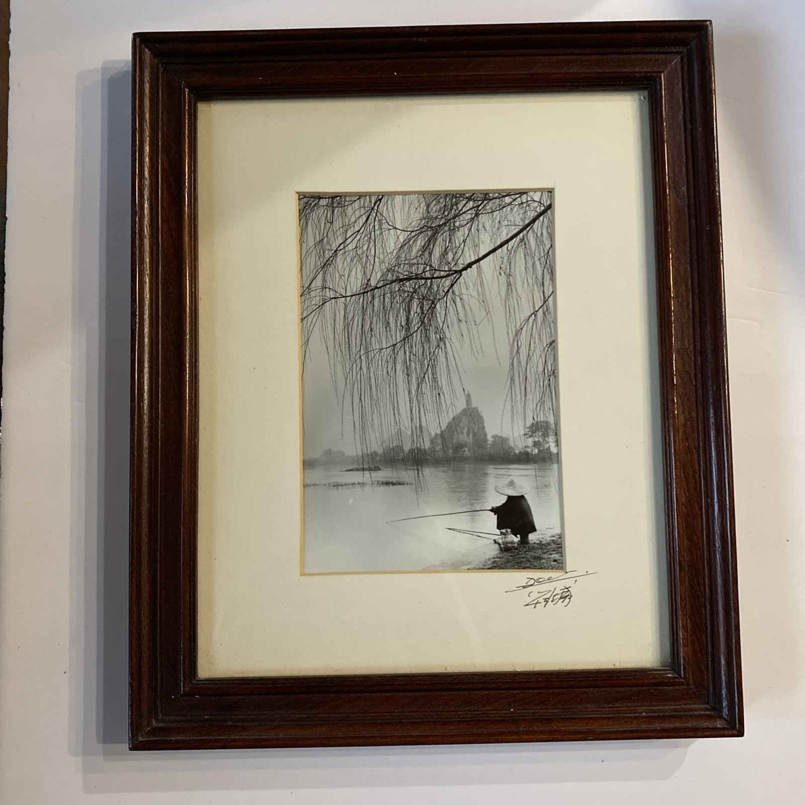 Don Hong Oai Signed Vintage Photograph Man Fishing Asian Landscape Art 1984