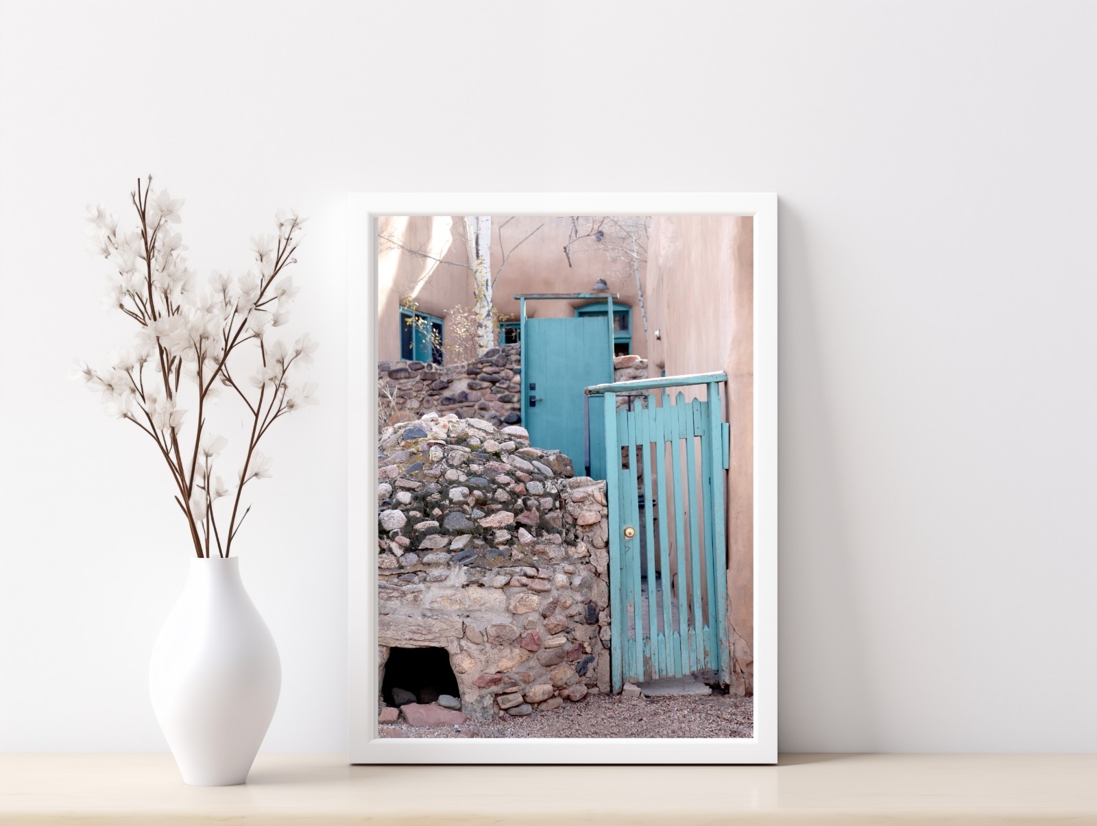 Santa Fe Adobe Blue Door Art Print, Southwest Photography