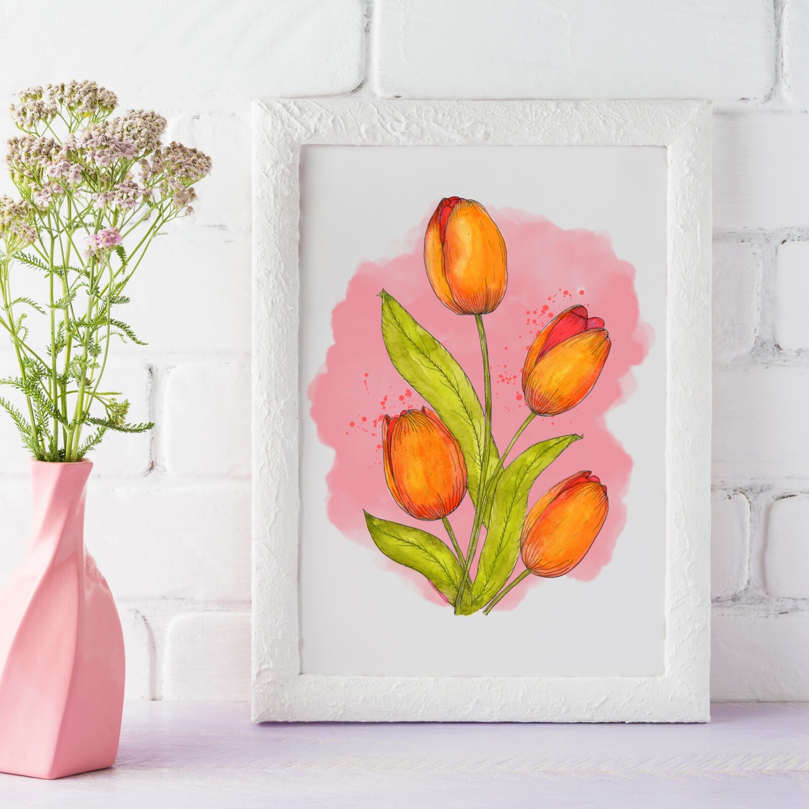 Watercolour Tulips 5×7″ High Quality Art Print | Spring Decor