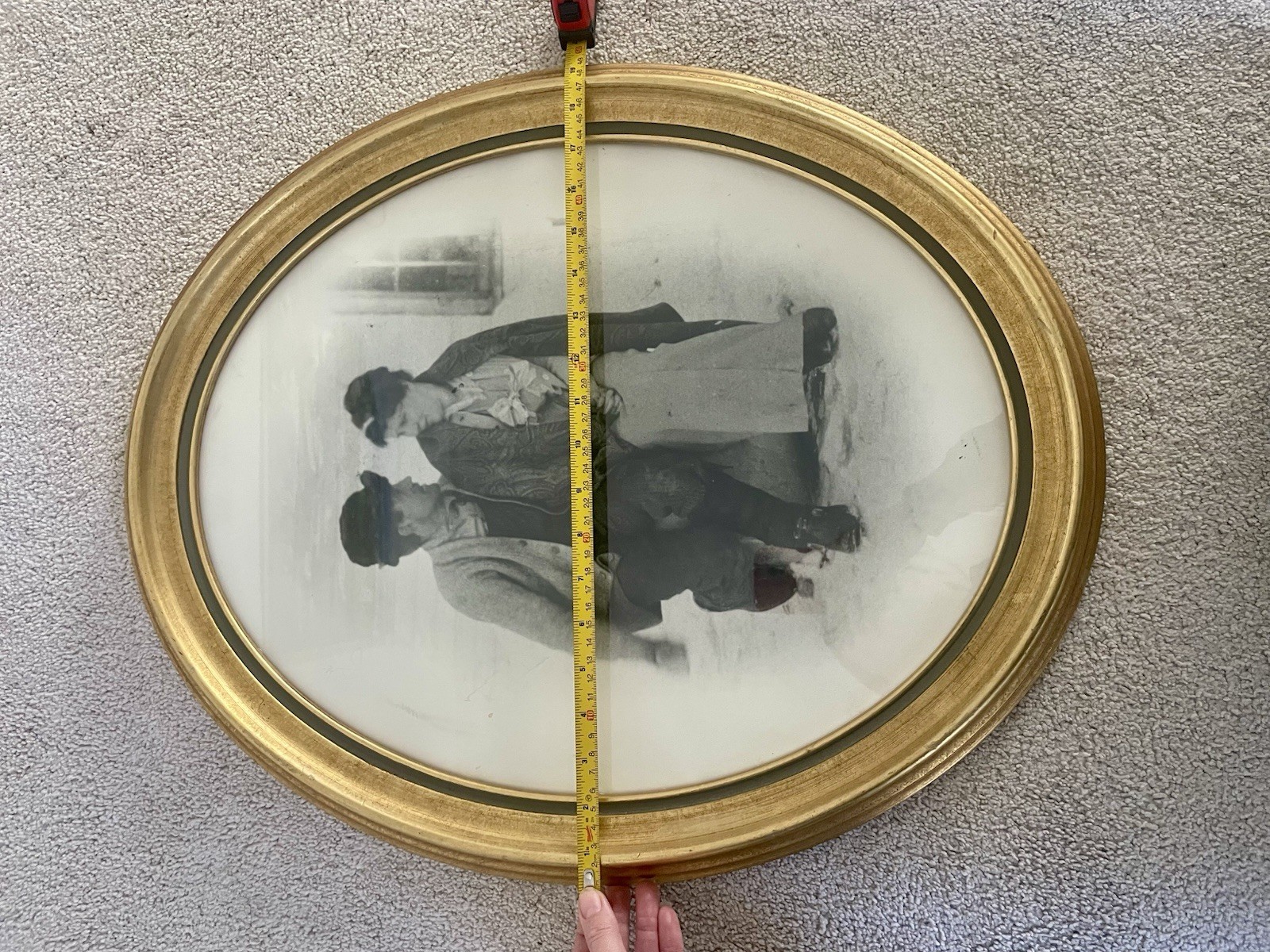 Vintage Large Oval Frame Couple In love Photo Portrait Glass Wood Gold Gilt 23×1