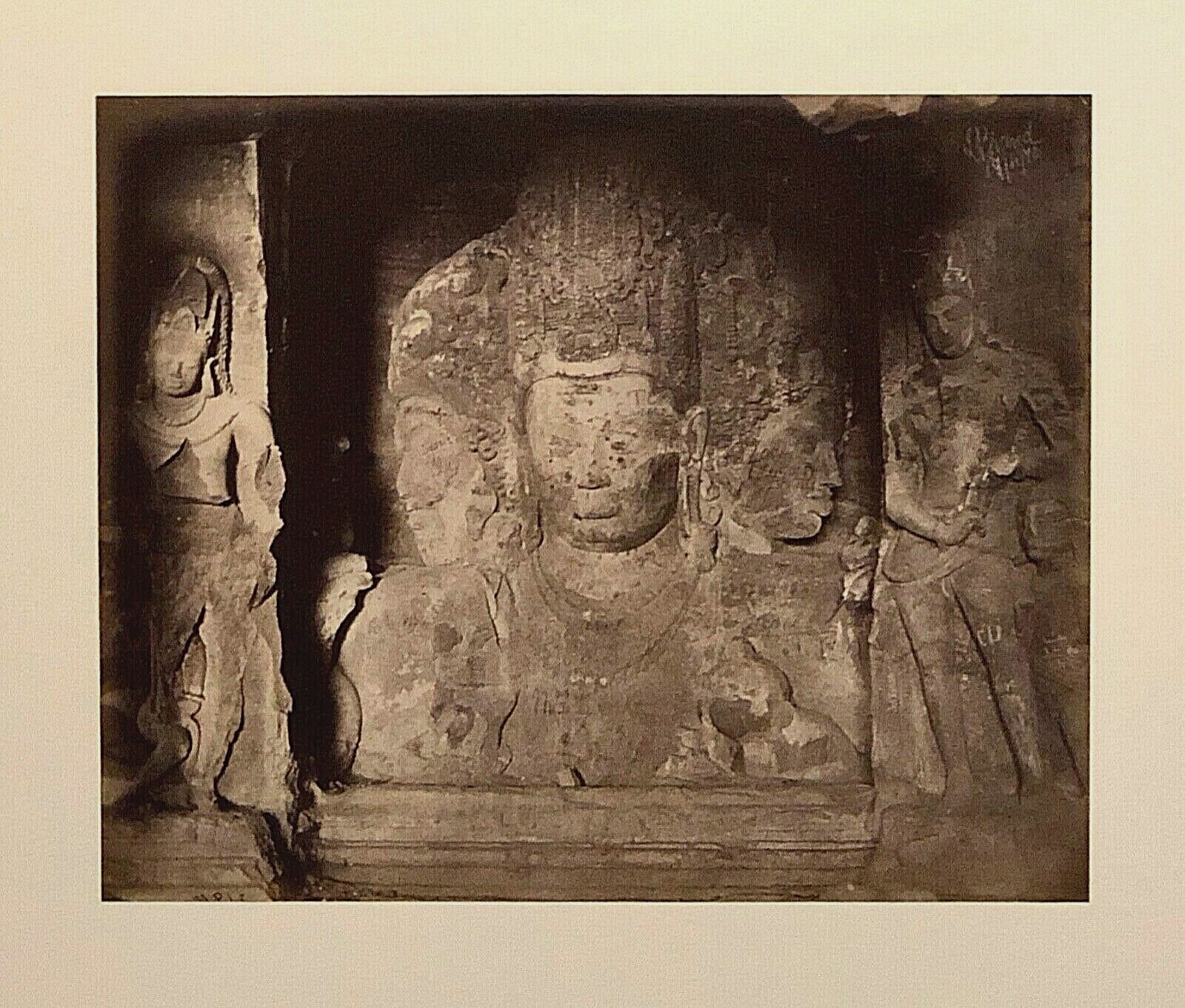 Original 1875 SAMUEL BOURNE Albumin Photograph Caves of Elephanta India Shiva