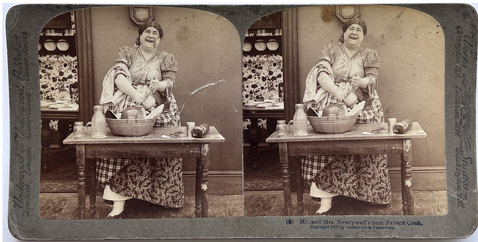Humorous Kitchen Scene Funny Genre Scene 1900 Stereo Vintage Original Photo