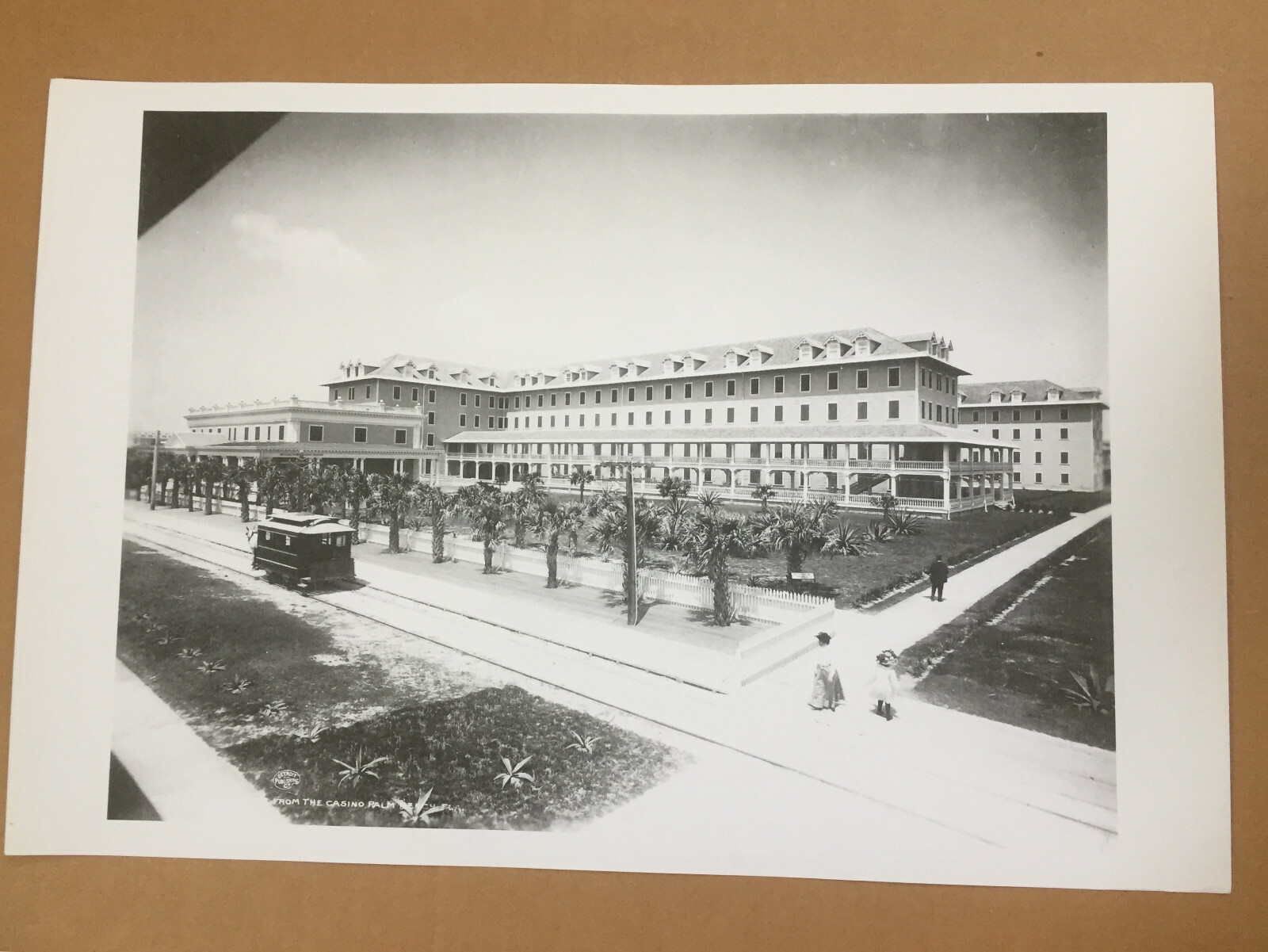 Vintage Photo reprint of horse-drawn railway car passing by Breakers hotel 1901
