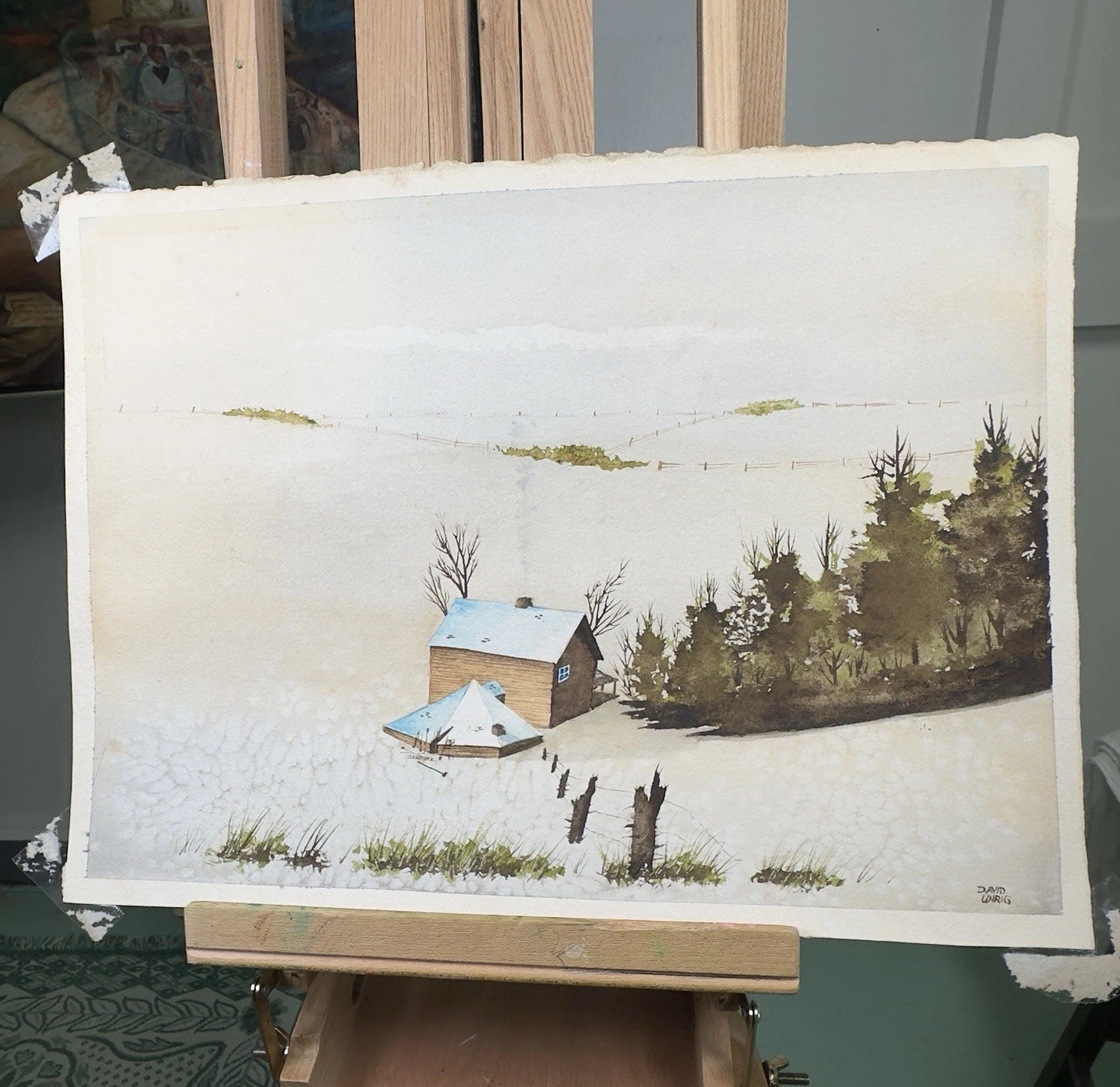 Landscape Scene Signed Litho MAKE OFFER 15×11” Wood Cabin Open Horizon Western
