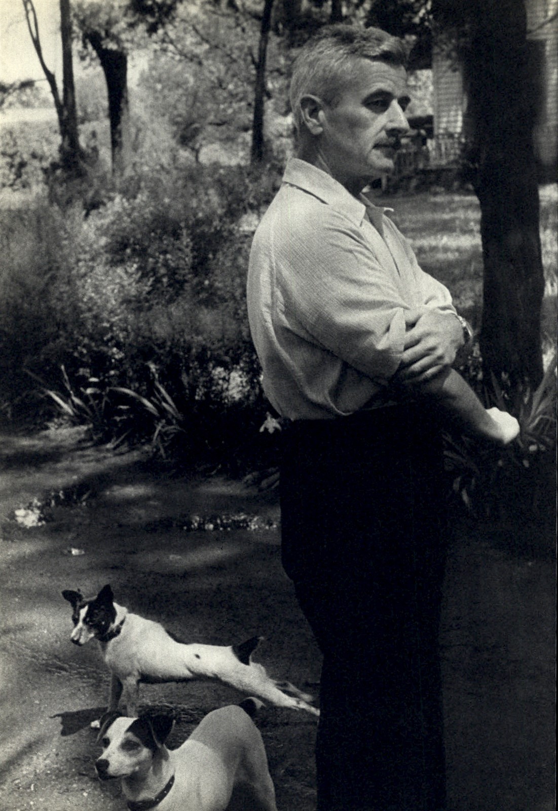 1952 Henri Cartier Bresson William Faulkner in Garden Jack Russell Dog Art Photo