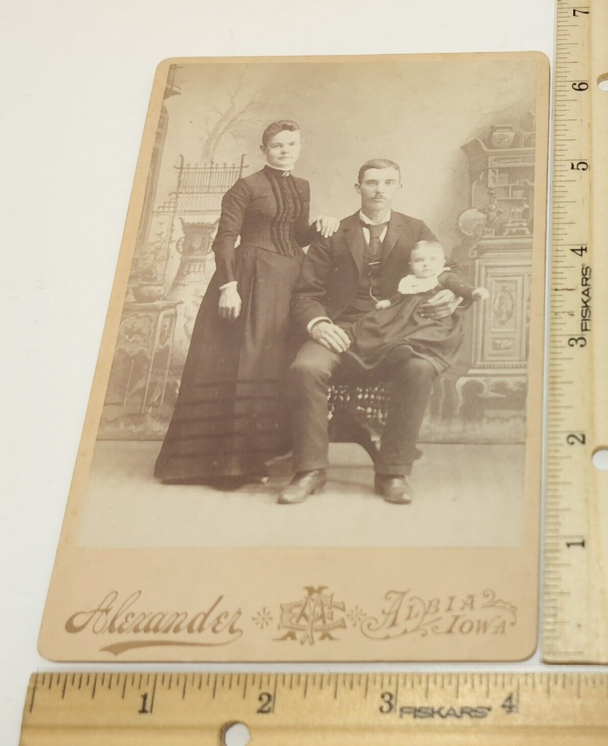 Antique Cabinet Card Nicely Dressed Young Family Alexander Studio Albia Iowa