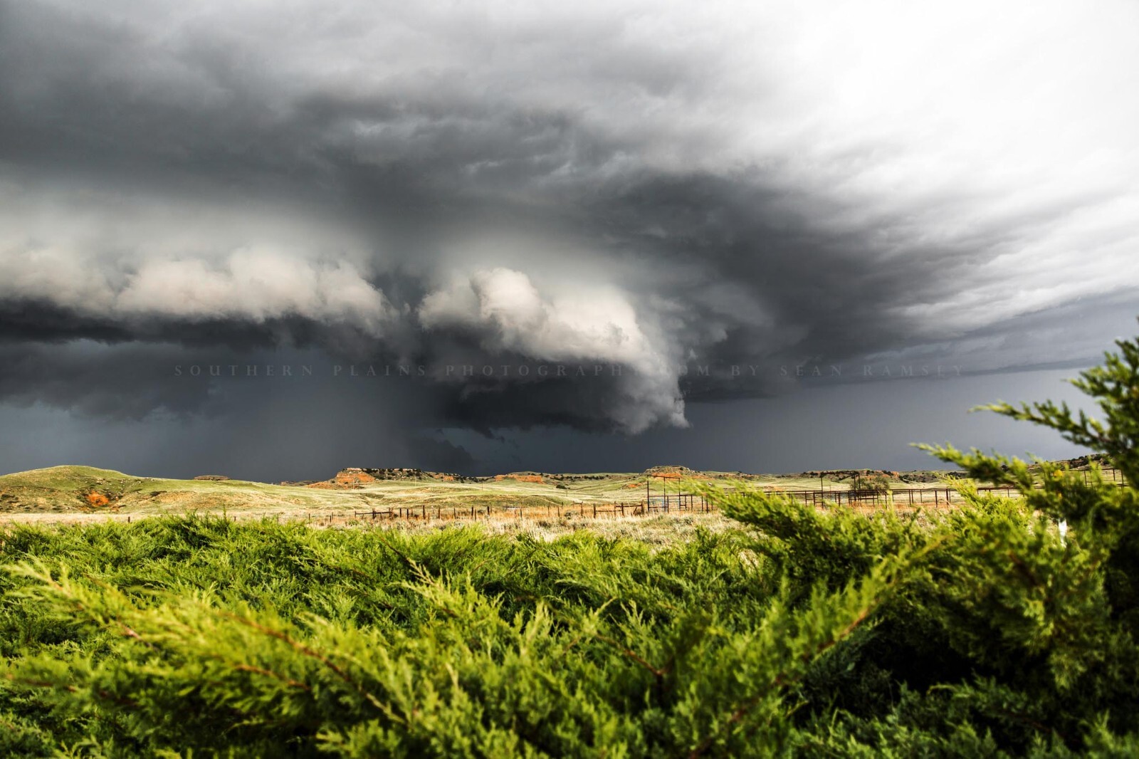 Storm Photography Print – Supercell Thunderstorm Over Cedar Bushes in Nebraska