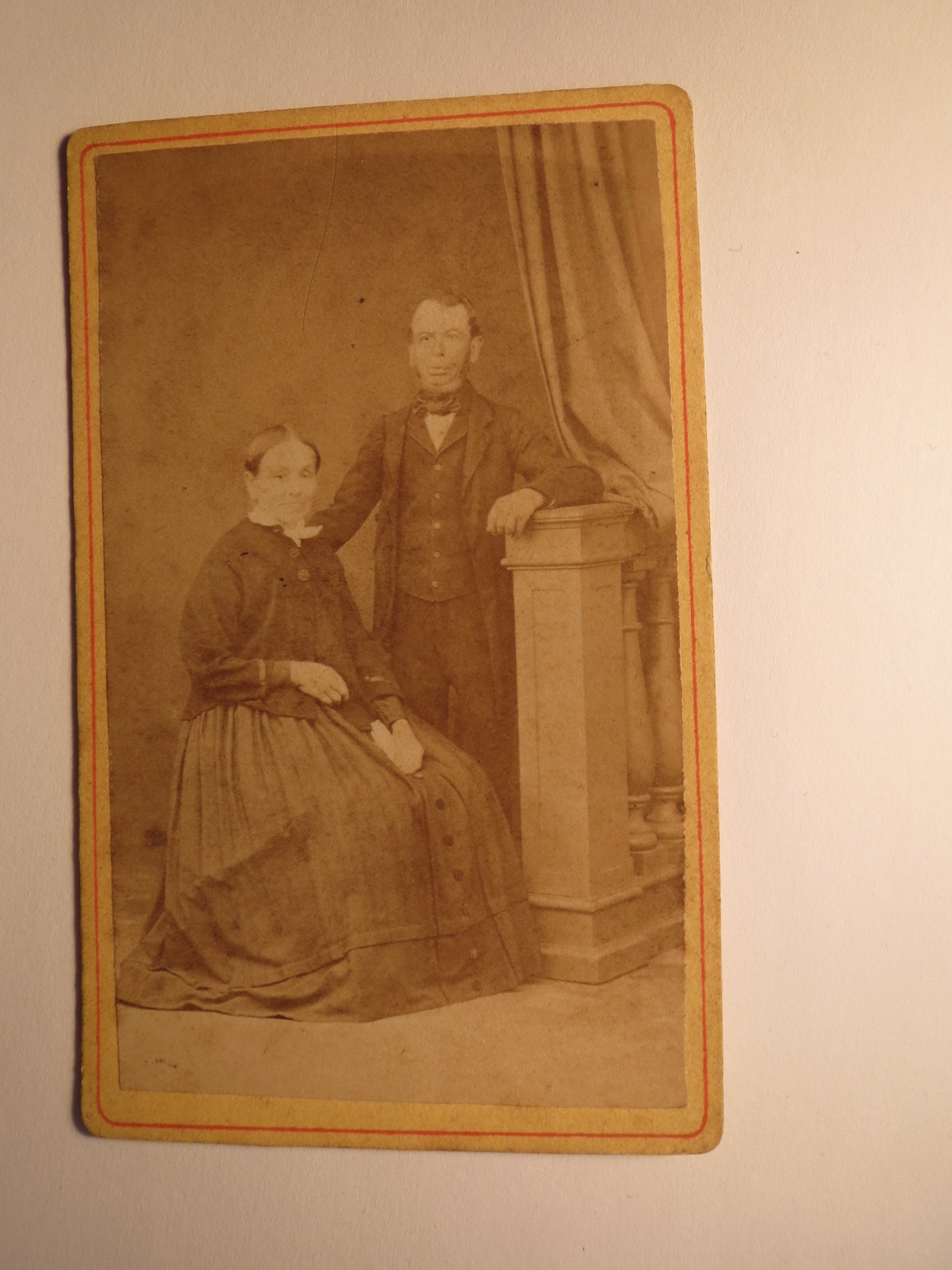 Reudnitz – Leipzig – Couple – Seated Woman in Crinoline & Man – Backdrop / CDV