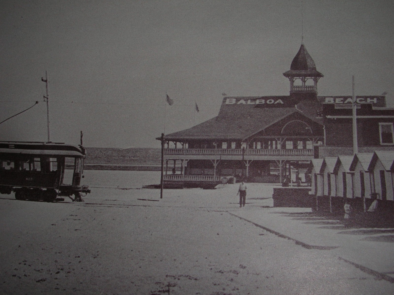 BALBOA BEACH CALIFORNIA Front Pier Picture Photo Antique Vintage old Troly Car