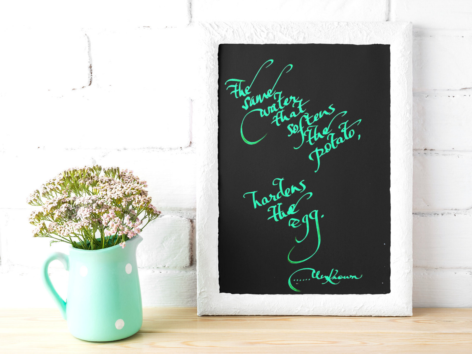 “THE SAME WATER THAT SOFT ….”, 4×6″ matted calligraphy print, FREE SHIPPING!!