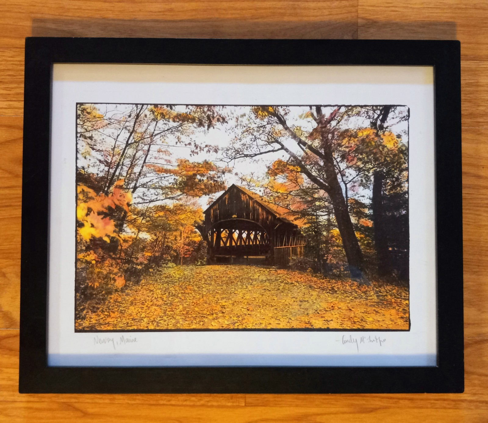 Old Covered Bridge Newry, Maine Framed Photograph Rare Cindy McIntyre Signed