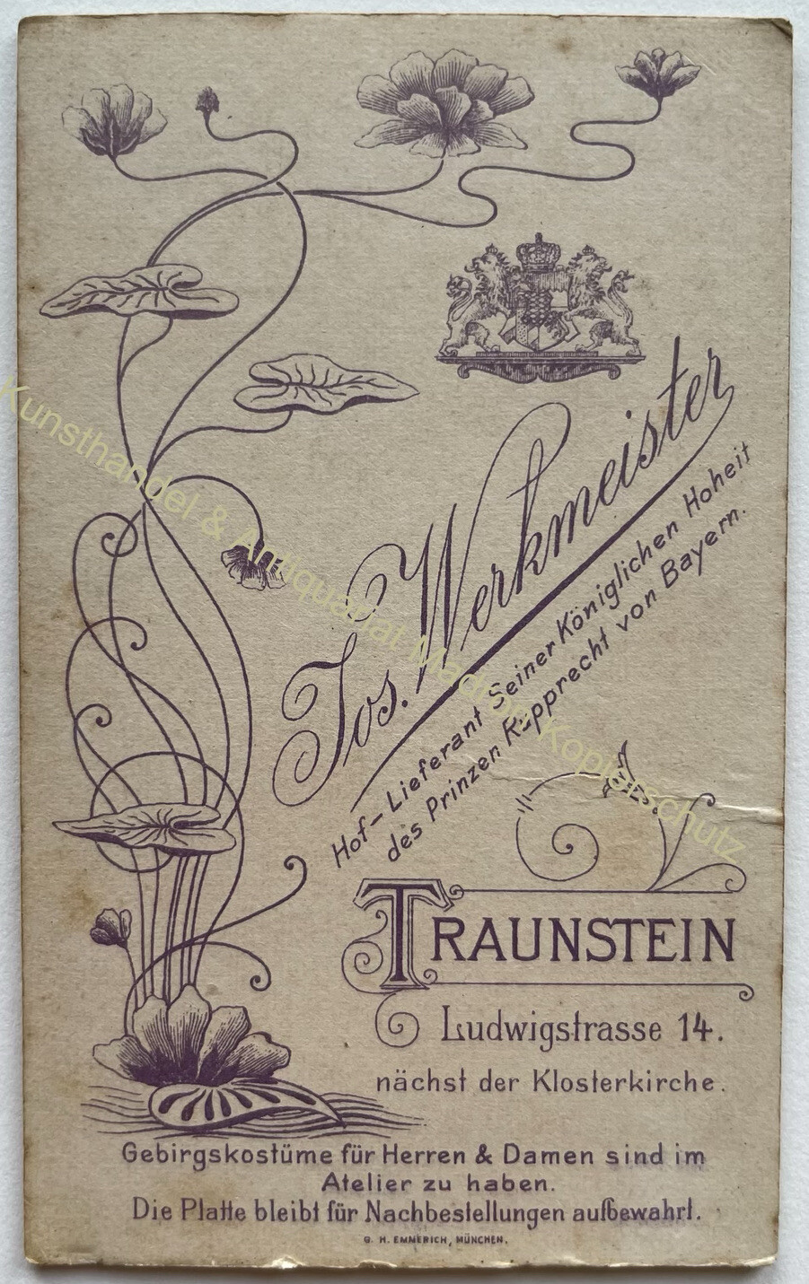 orig. CDV photo photograph beautiful advertisement lapel around 1890 Traunstein Werkmeister