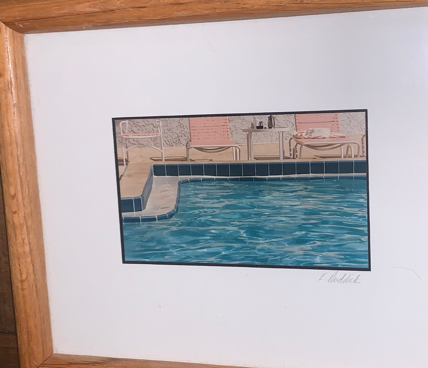 Signed Ruddick ‘Morning Coffee’ Blue Pool Photo Photograph(4”x6”) 9.25”T 11.25”W