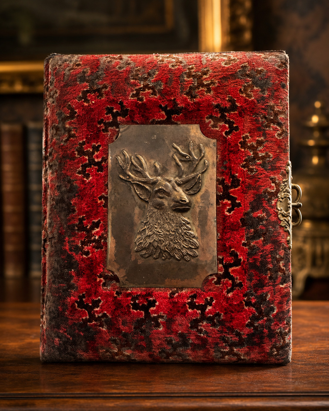 Turn of the Century Photo Album with Deer Emblem with 21 Photos – See Description