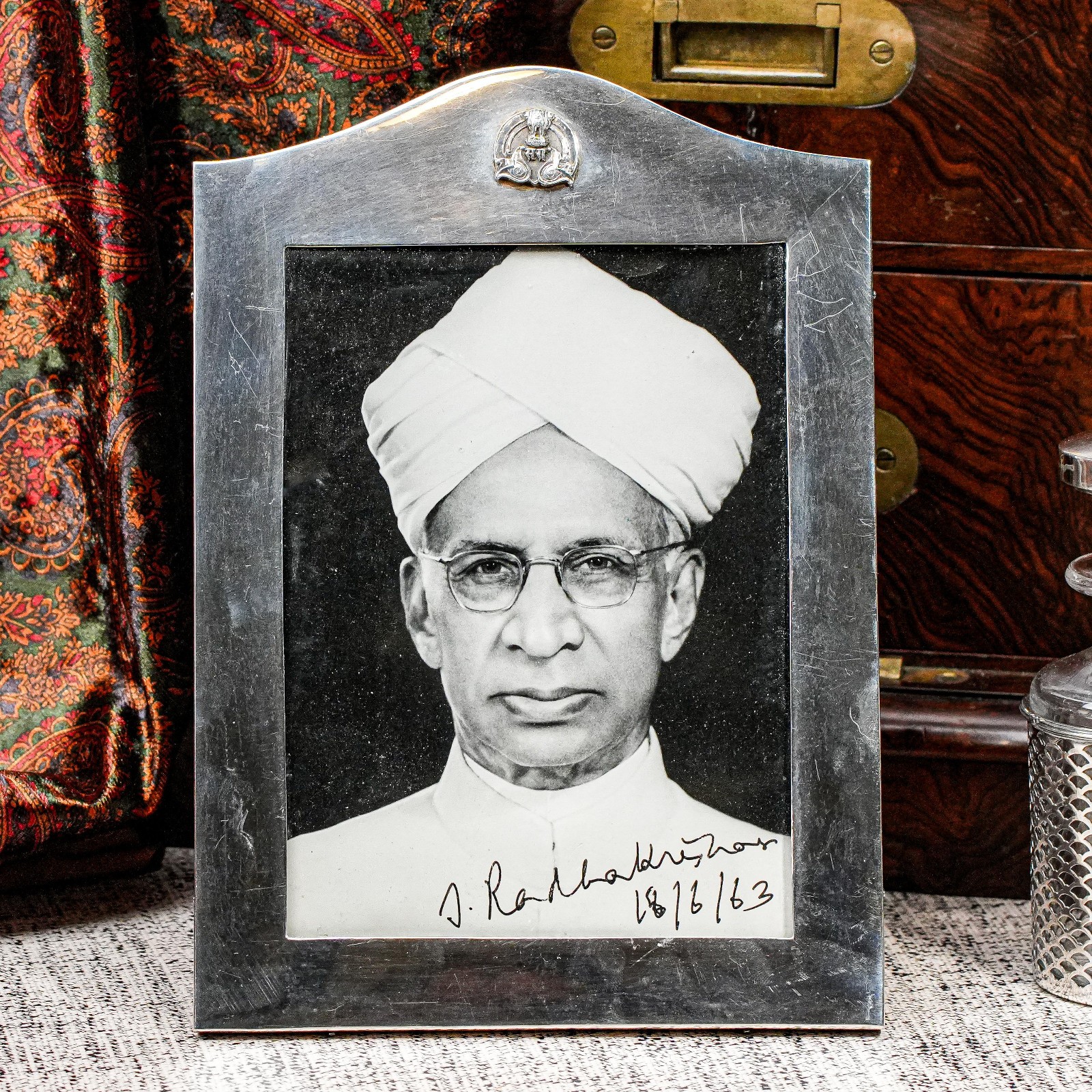 Rare Second President of India Signed Presentation Photograph Silver Photo Frame